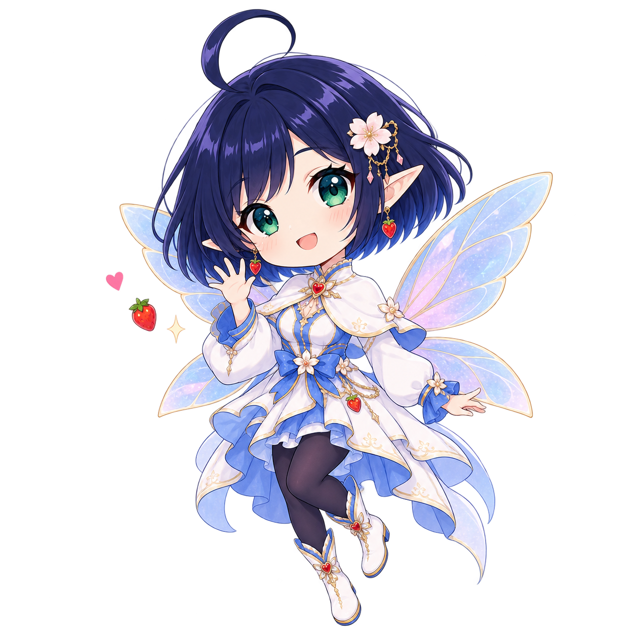 Chibi Kazumi waving with strawberries and fairy wings